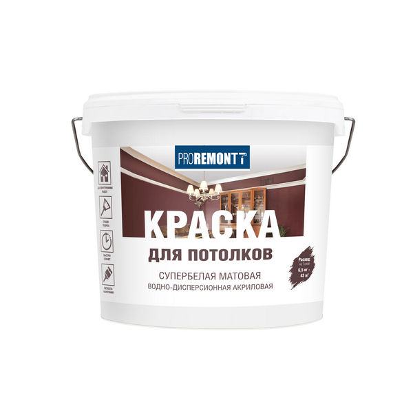 Краска для потолков PROREMONTT супербелая Л-С 6,5 кг 1/72  в Коврове