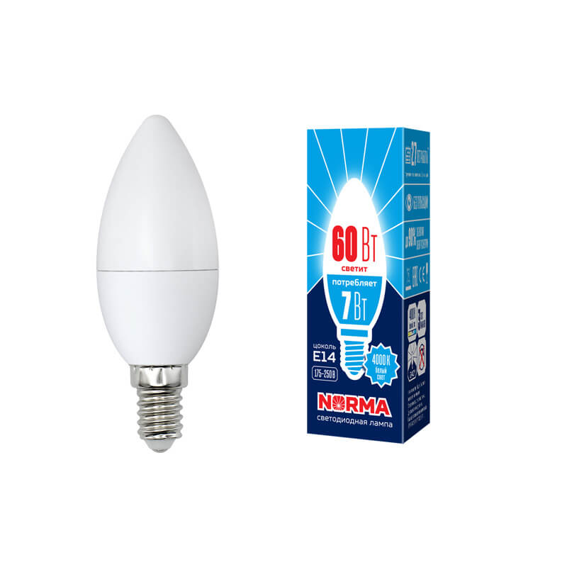 UL-00003795 Лампа светодиодиодная свеча мат. Серия Norma 4000K LED-C37-7W/NW/E14/FR/NR 4582  в Коврове