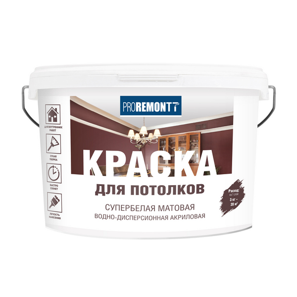 Краска для потолков PROREMONTT супербелая Л-С 3 кг  /144  в Коврове