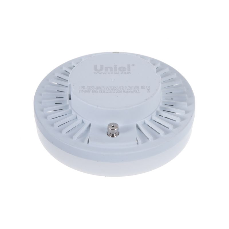 UL-00001671  Лампа светодиод, мат. Бел. свет. Картон. ТМ Uniel., LED-GX53-8W/NW/GX53/FR PLZ01WH 9179  в Коврове