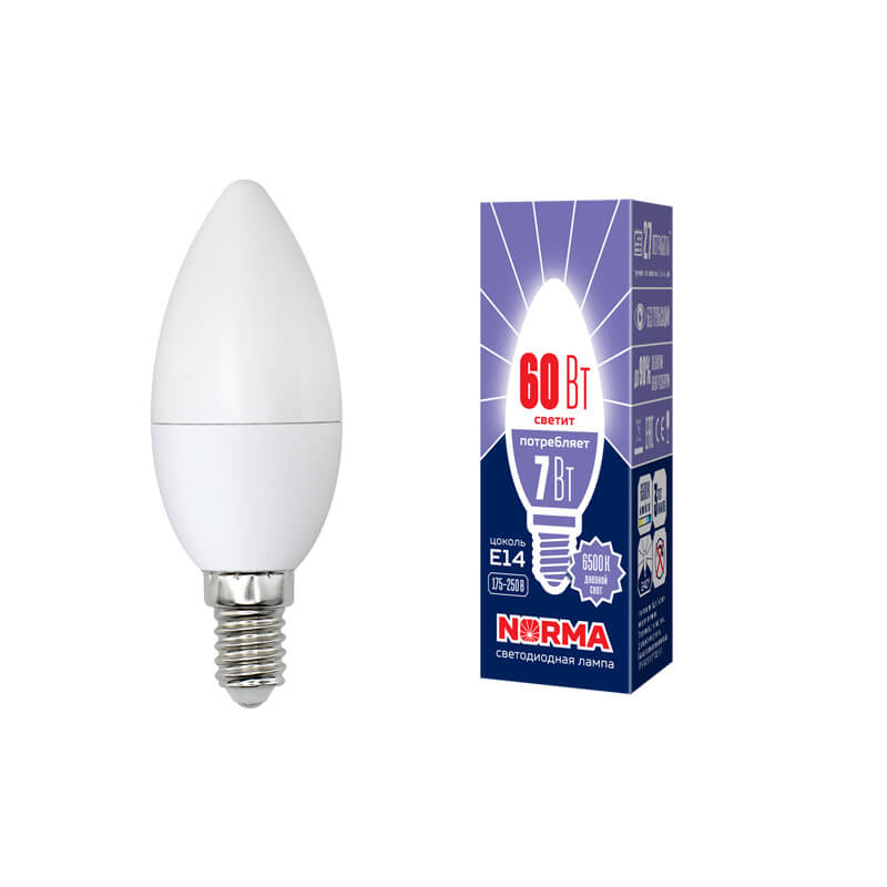 UL-00003794 Лампа светодиодная свеча матовая 6500K. Серия Norma. LED-C37-7W/DW/E14/FR/NR 4520  в Коврове
