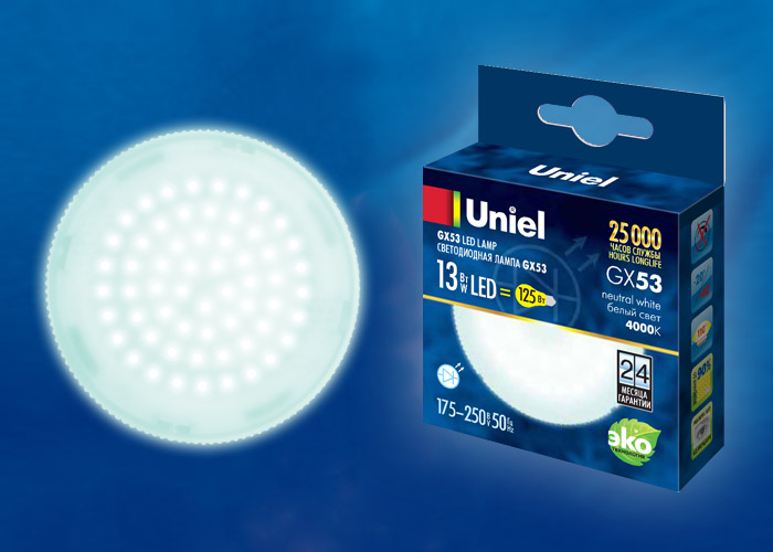 UL-00003723 Лампа светодиодная, матовая. Белый свет (4000K)LED-GX53-13W/NW/GX53/FR PLZ01WH 2960  в Коврове