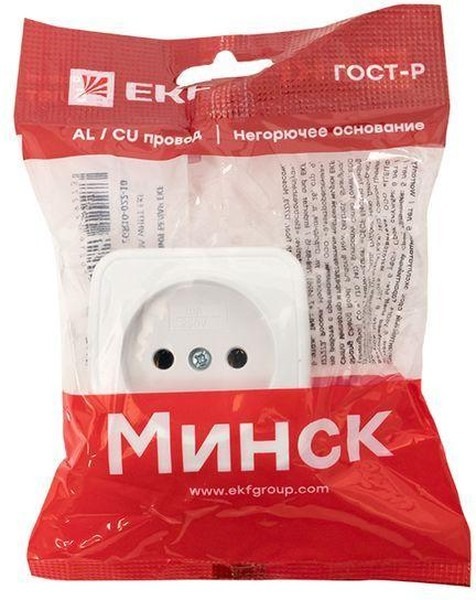 Минск Розетка 1-местная ОП 10А без заземления белая EKF  в Коврове