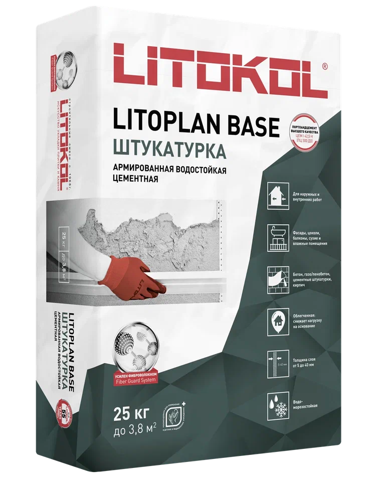 LITOPLAN BASE Штукатурка базовая цементная 25 кг/ 54   в Коврове