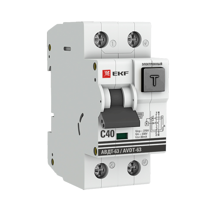 Диф. автомат 40А 30мА х-ка C эл. тип A 6кА АВДТ-63 PROxima EKF DA63-40-30e  в Коврове