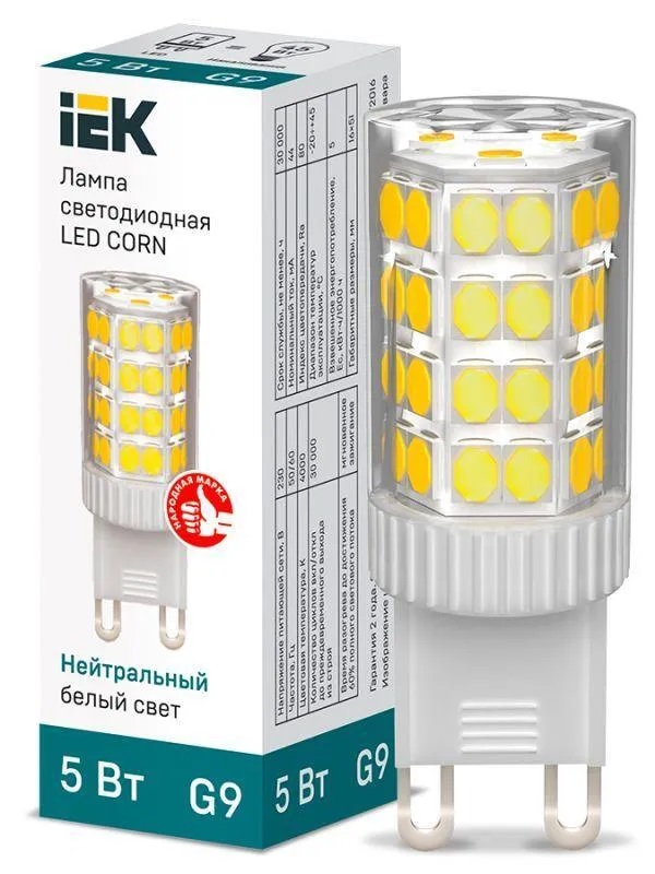 Лампа светодиодная CORN капсула 5Вт 230В 4000К керамика G9 (IEK)  в Коврове