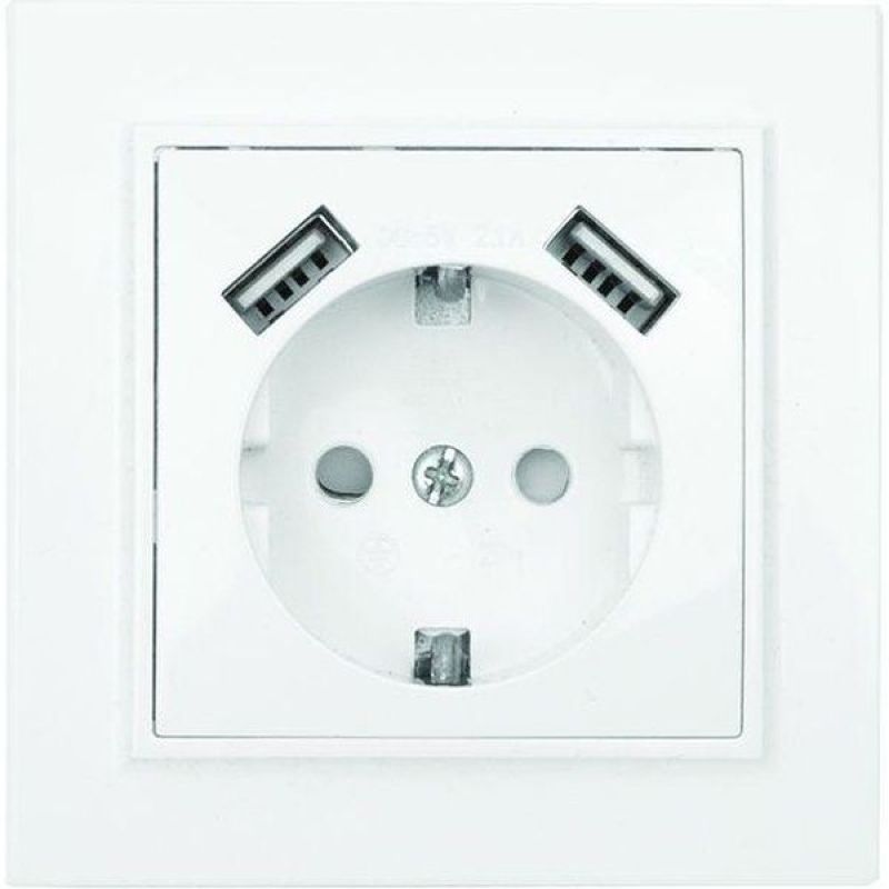 Минск Розетка 1-мест. СП с/з 16А бел. с защ. штор. с 2 USB 2,1А EKF  в Коврове