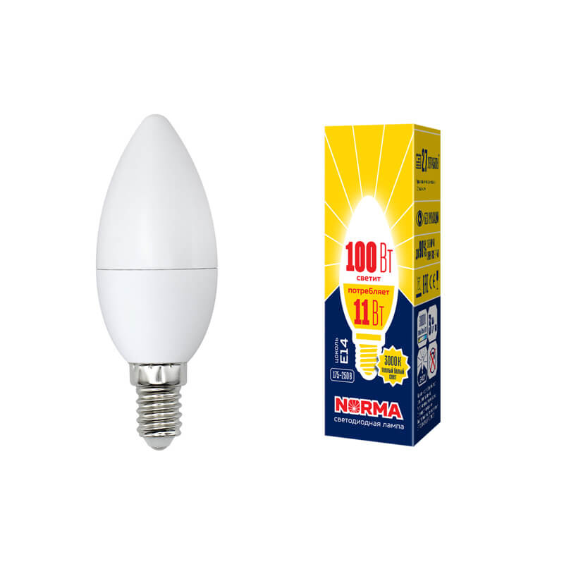 UL-00003812 Лампа светодиодная свеча матовая. Серия Norma 3000K LED-C37-11W/WW/E14/FR/NR 7774  в Коврове