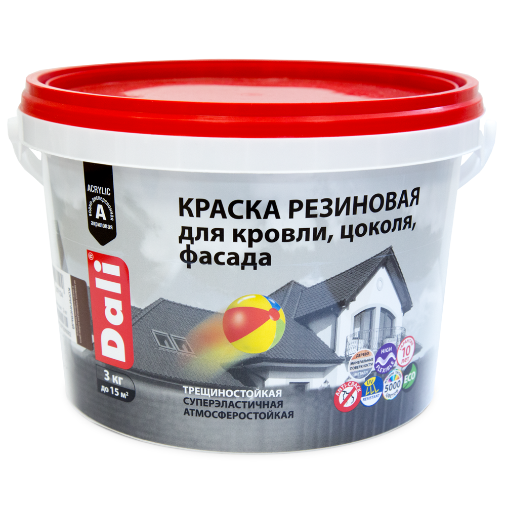 Краска ДАЛИ резиновая д/кровли,цоколя,фасадов   3 кг красно-коричневый    1/120  в Коврове