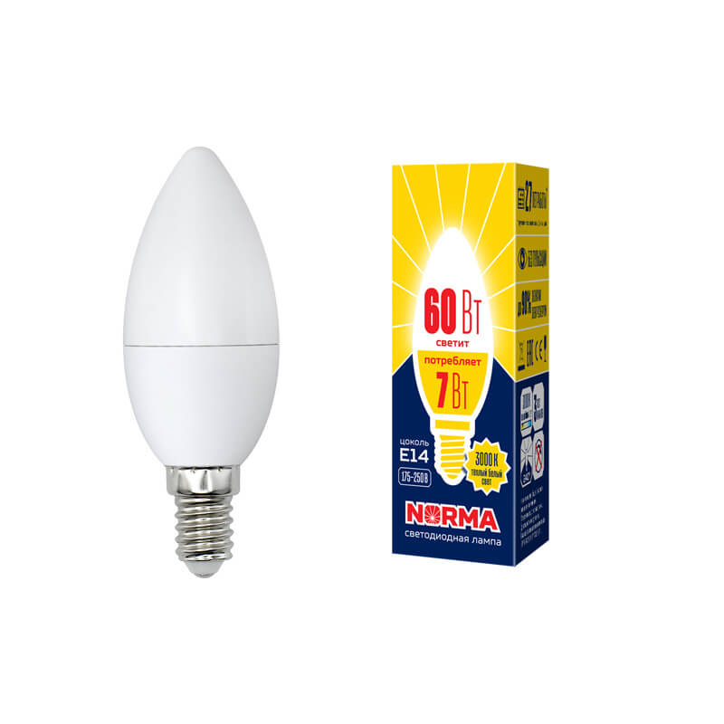 UL-00003796 Лампа светодиодная свеча матовая. Серия Norma 3000K LED-C37-7W/WW/E14/FR/NR 4643  в Коврове