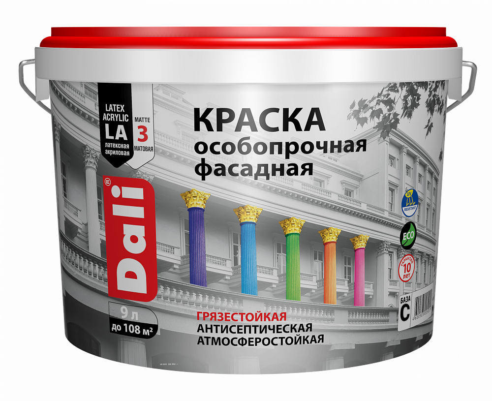 Краска ДАЛИ Особопрочная д/фасада База С мат  9 л  в Коврове
