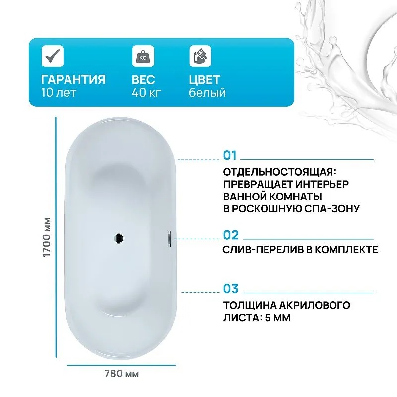Акриловая ванна DELIGHT 1700*780 (208600)  в Коврове