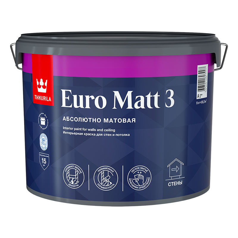 EURO MATT 3 А гл/мат 9л Краска интерьерная  в Коврове