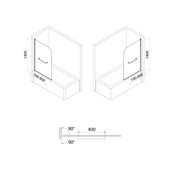 Шторка на ванну Стеклянная 790-800х1400 мм IDDIS Ray RAY6CS8i90   в Коврове