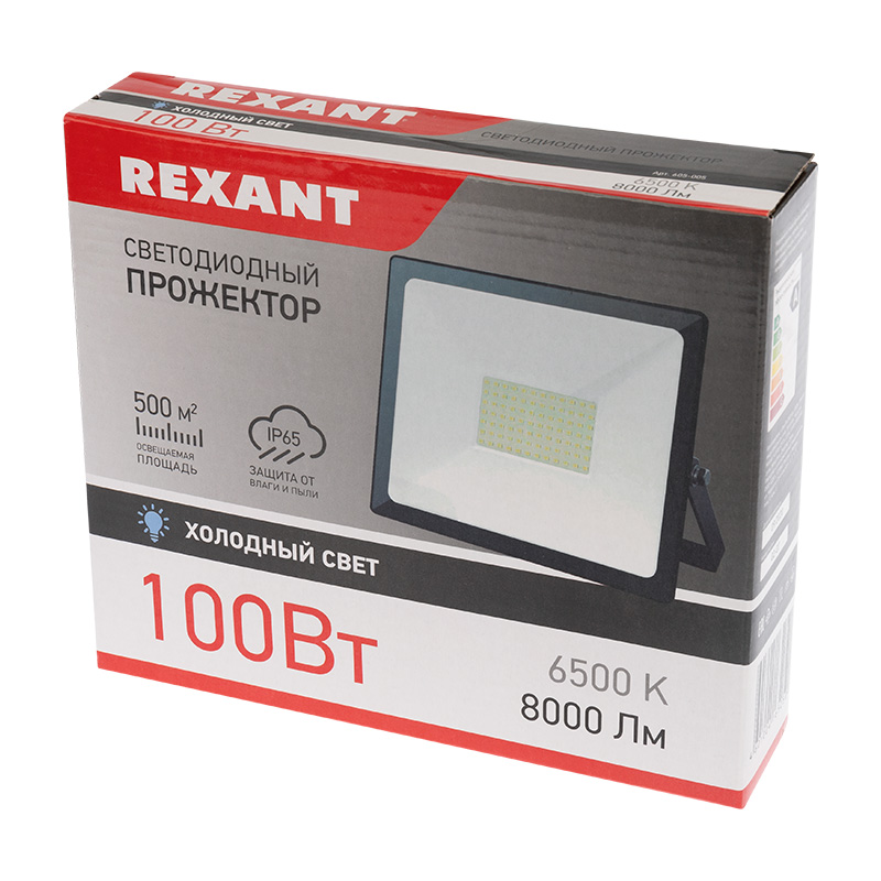 605-005 Прожектор светодиодный 100 Вт 200–260В IP65 8000 лм 6500 K холодный свет REXANT  в Коврове