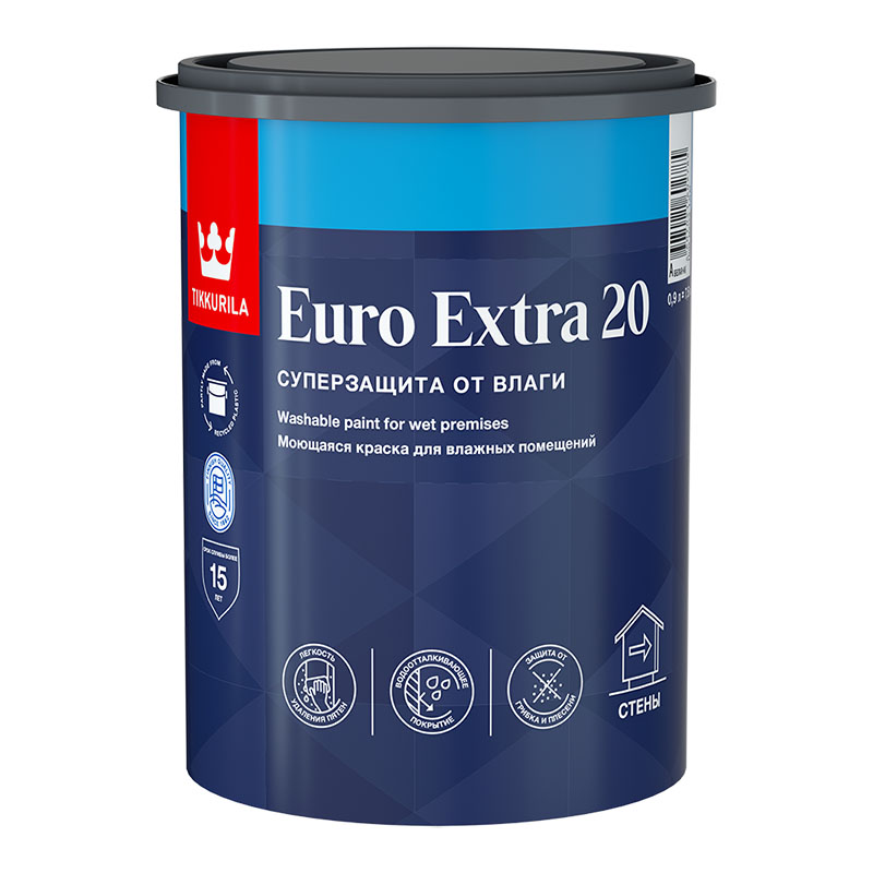 EURO EXTRA-20  А  0,9 Л КРАСКА  МОЮЩАЯСЯ ДЛЯ ВЛАЖНЫХ ПОМЕЩЕНИЙ /6  в Коврове