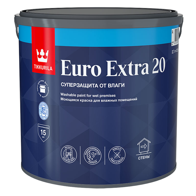 EURO EXTRA-20  А  2,7 Л КРАСКА  МОЮЩАЯСЯ ДЛЯ ВЛАЖНЫХ ПОМЕЩЕНИЙ /1  в Коврове
