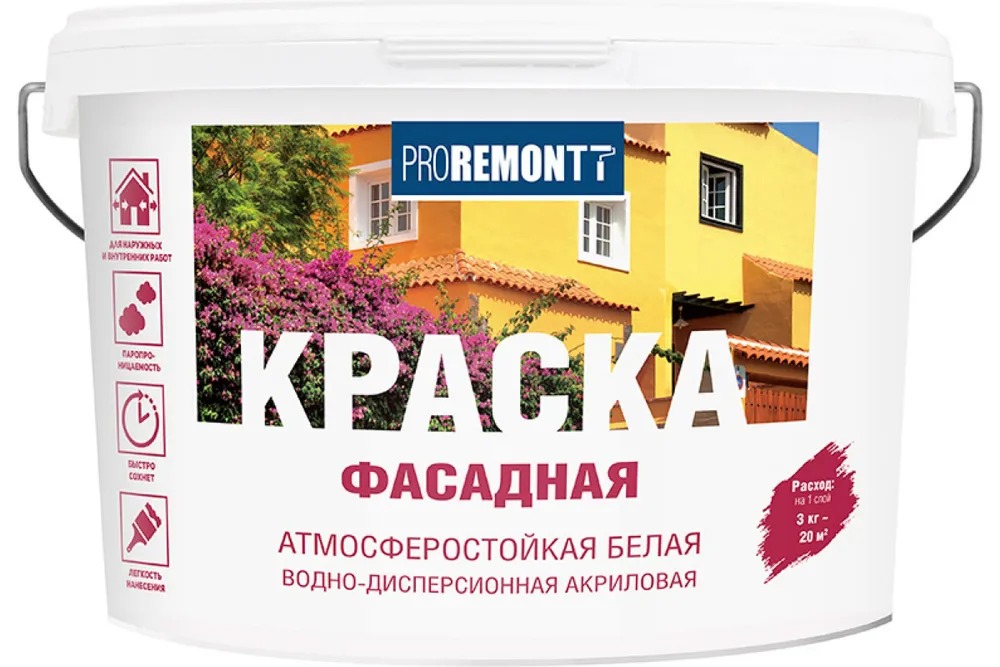 Краска фасадная "PROREMONTT" белый   3кг /144  в Коврове