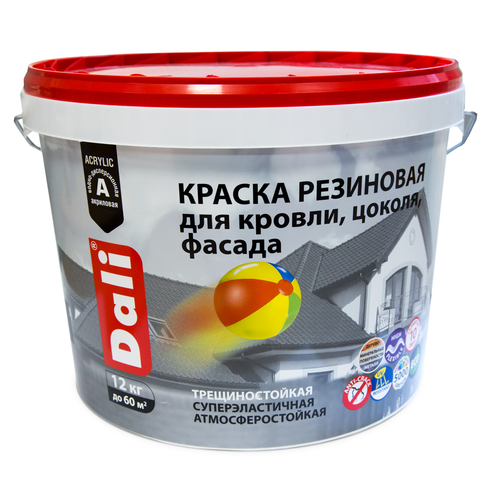 Краска ДАЛИ резиновая д/кровли,цоколя,фасадов  12 кг синий  в Коврове