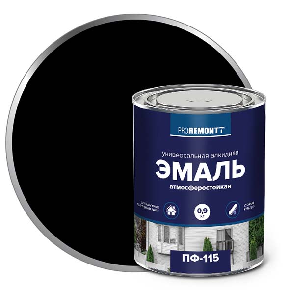 Эмаль ПФ-115 "PROREMONT"   0.9 кг черный 10/640  в Коврове