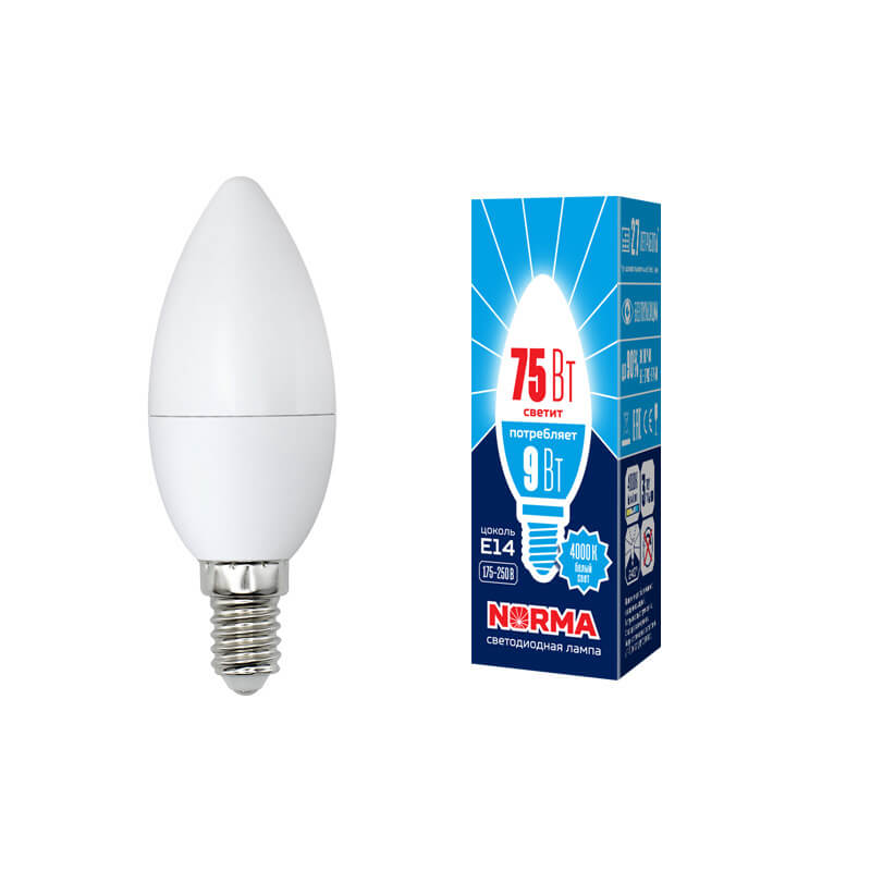 UL-00003803 Лампа светодиодная свеча матовая. Серия Norma 4000K LED-C37-9W/NW/E14/FR/NR 3868  в Коврове