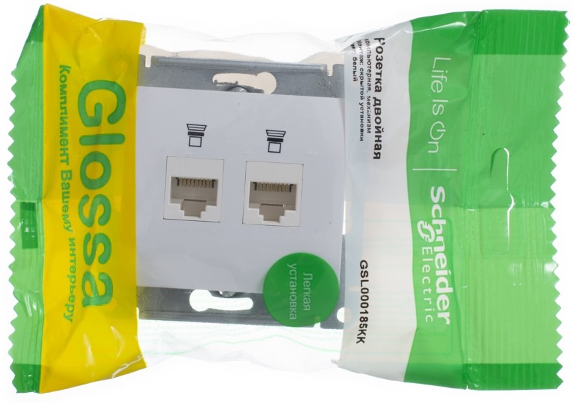 GSL000185KK Механизм розетки комп. 2-м RJ45+RJ45 белый GLOSSA  в Коврове