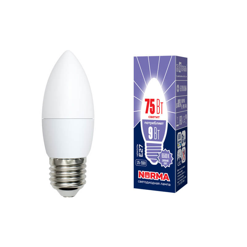 UL-00003805 Лампа светодиодная свеча матовая. Серия Norma 6500K LED-C37-9W/DW/E27/FR/NR 3837  в Коврове
