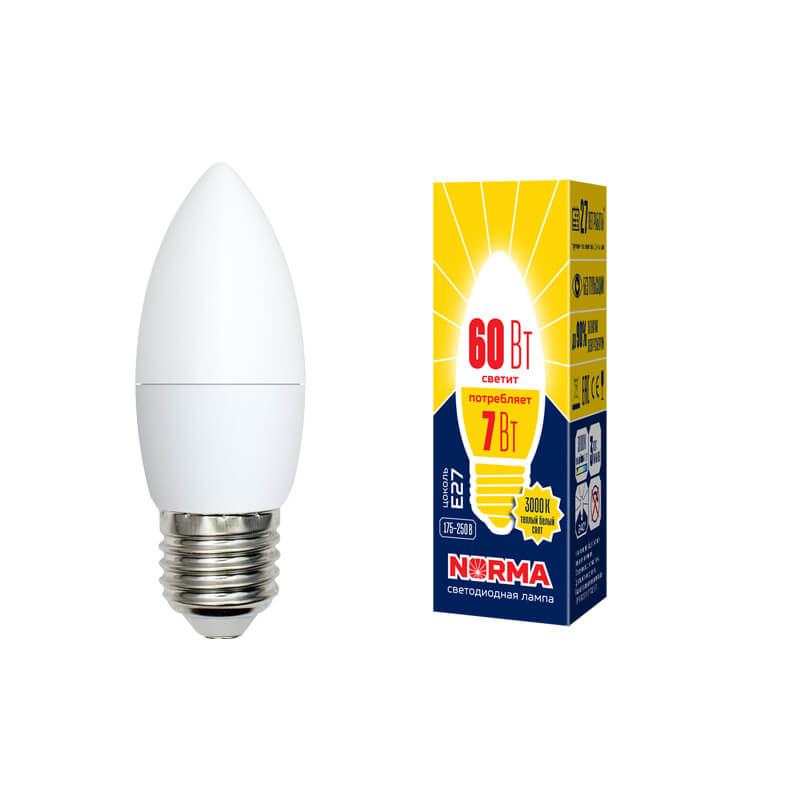 UL-00003799 Лампа светодиодная свеча матовая. Серия Norma 3000K LED-C37-7W/WW/E27/FR/NR 4674  в Коврове