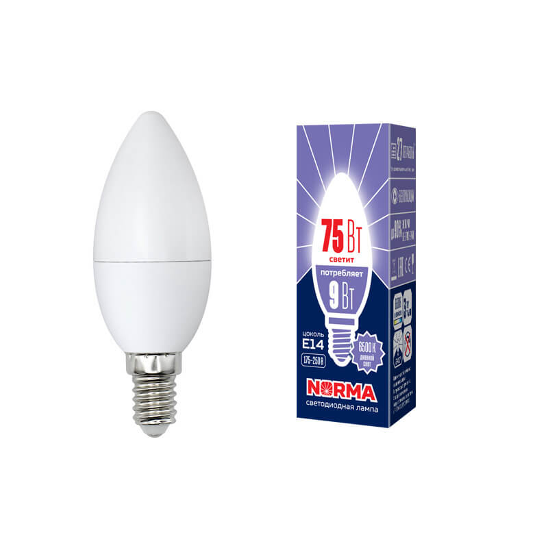 UL-00003802 Лампа светодиодная свеча матовая Серия Norma 6500K LED-C37-9W/DW/E14/FR/NR 3806  в Коврове