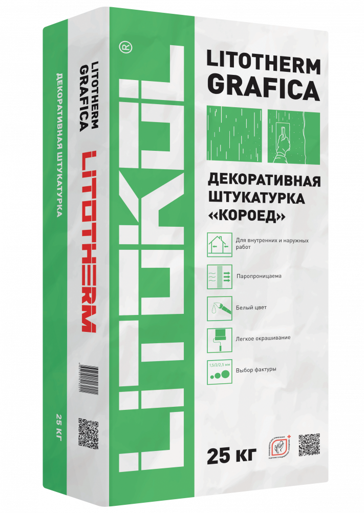 ЛИТОТЕРМ ГРАФИКА / LITOTHERM GRAFICA Декоративная минерал. штукатурка 1,5 мм "КОРОЕД" 25кг/54 шт.  в Коврове