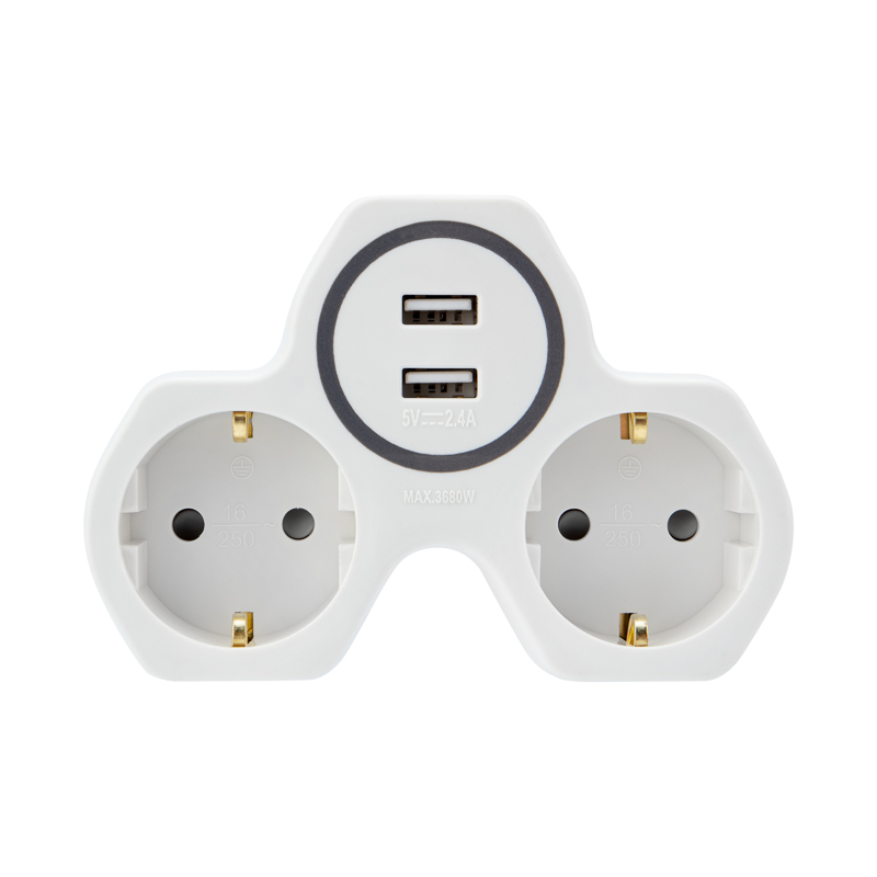 11-1089 Двойник электрический REXANT 16 А с/з и защитными шторками + 2 USB порта, 2,4 А, белый  в Коврове