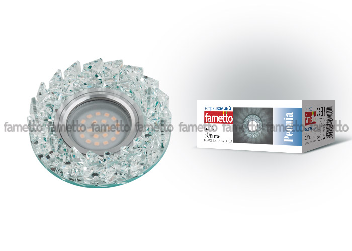 DLS-P108 GU5.3 CHROME/CLEAR Светильник декоративный встраиваемый ТМ "Fametto", серия "Peonia" ххх  в Коврове