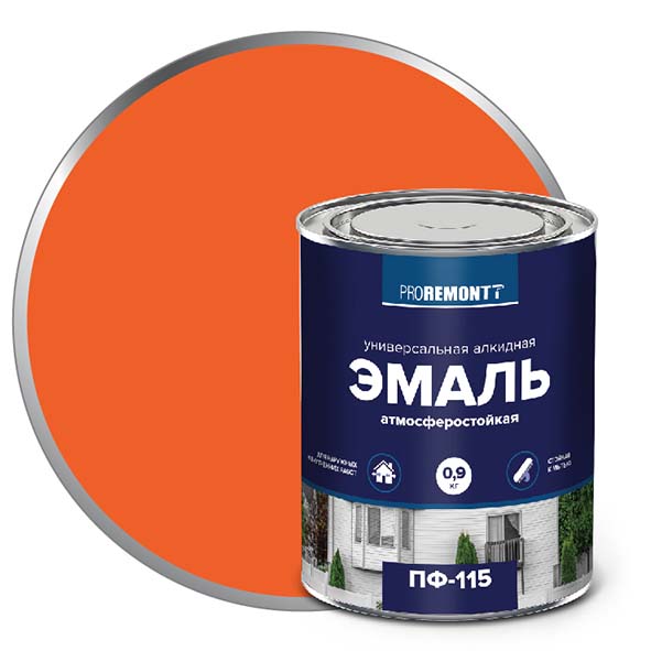 Эмаль ПФ-115 "PROREMONT"   0.9  кг оранж. 10/640  в Коврове