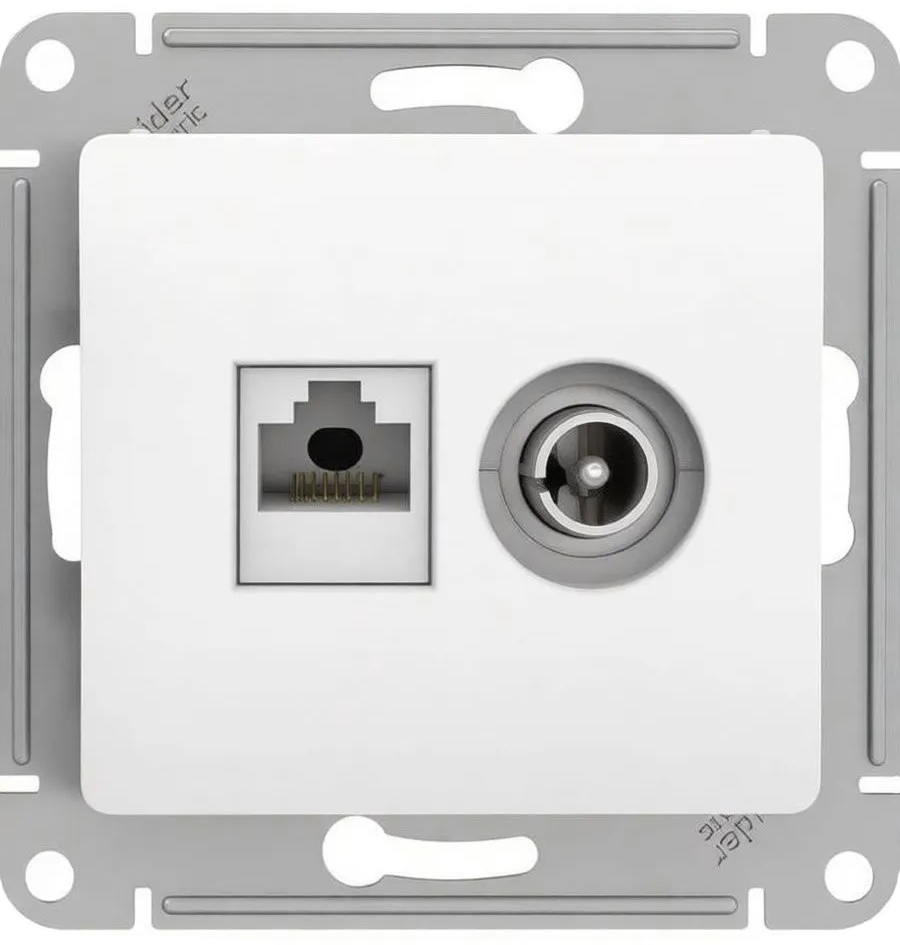 GSL000189 Розетка двойная ТВ + компьютерная RJ45, кат. 5Е, белый GLOSSA  в Коврове