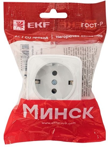 Минск Розетка 1-местная ОП 16А с заземлением белая EKF  в Коврове