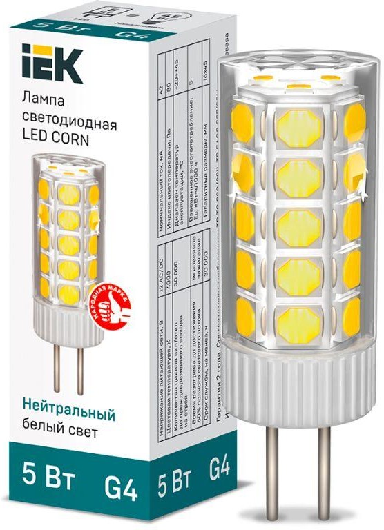 Лампа светодиодная CORN капсула 5Вт 12В 4000К керамика G4 (IEK)  в Коврове